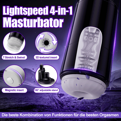Lightspeed-7 Arten von Teleskop- und 7 Arten von Dreh-Saugnapfhalterungen, magnetischer Innenbehälter, 4-in-1-Masturbator