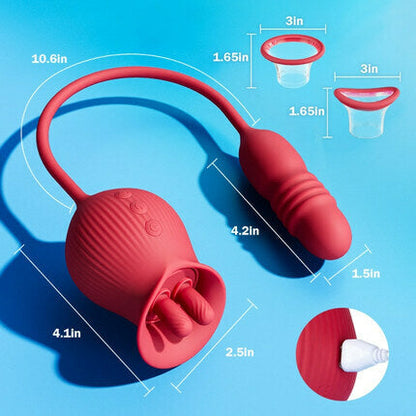 Acmejoy Rose 10 Dildo-Vibrator mit Zungenlecken und Stoßen, Klitoris- und Brustwarzenstimulator