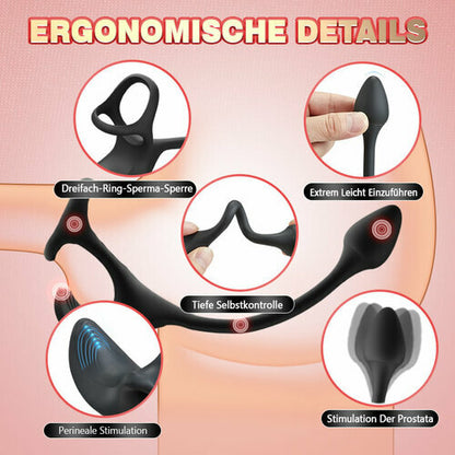 【Free  lub!】Anal Plug kugelförmiger Vibrationsstimulator mit Penisringe