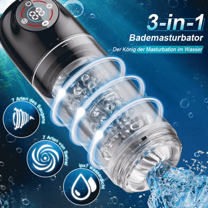 Poseidon-Bath Masturbator 3-in-1 7 Saugens + 7 Drehungens Der König der Wassermasturbation