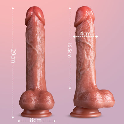 Wald 9 Vibrieren 3 Stoßen 3 Rotieren Realistischer Dildo Vibrator 22,5 cm Heizung