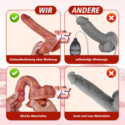 Realistischer Penis mit simulierter Ejakulation, 10-Frequenz-Vibrationsfunktion, mit Saugnapf