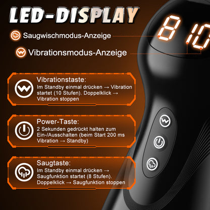 SolaceX - 8 Sucking 10 Vibrating One Touch Orgasm Digital Vacuum Masturbator